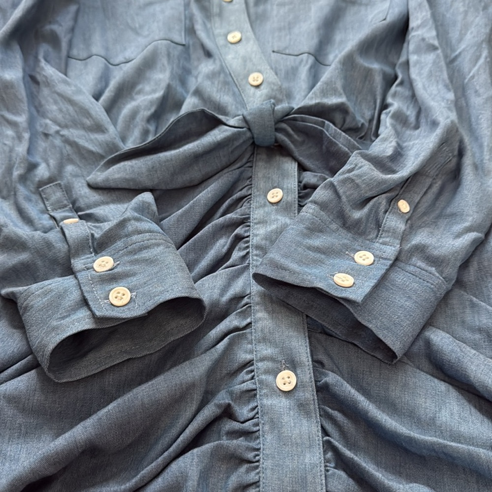 Veronica Beard Blue Ruched Long Sleeve Shirt MIDI Dress sz6 - Picture 12 of 14
